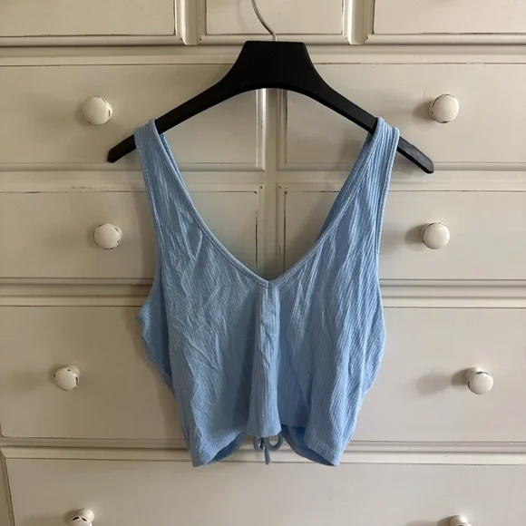 Me to We Sky Blue Ruched Crop Top - Picture 2 of 3
